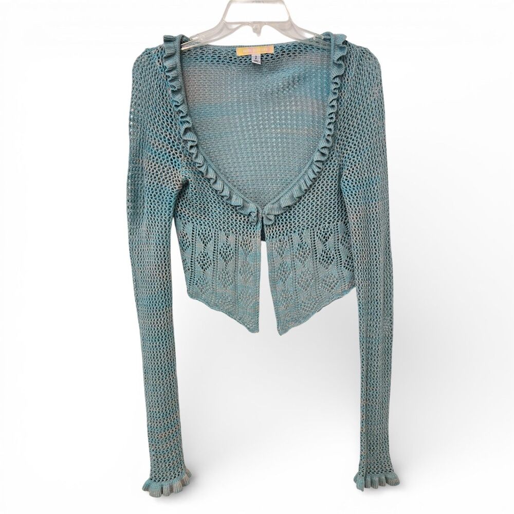 Urban Outfitters Lily Open-Knit Flyaway Crop Cardigan Small Crochet Y2K Babydoll